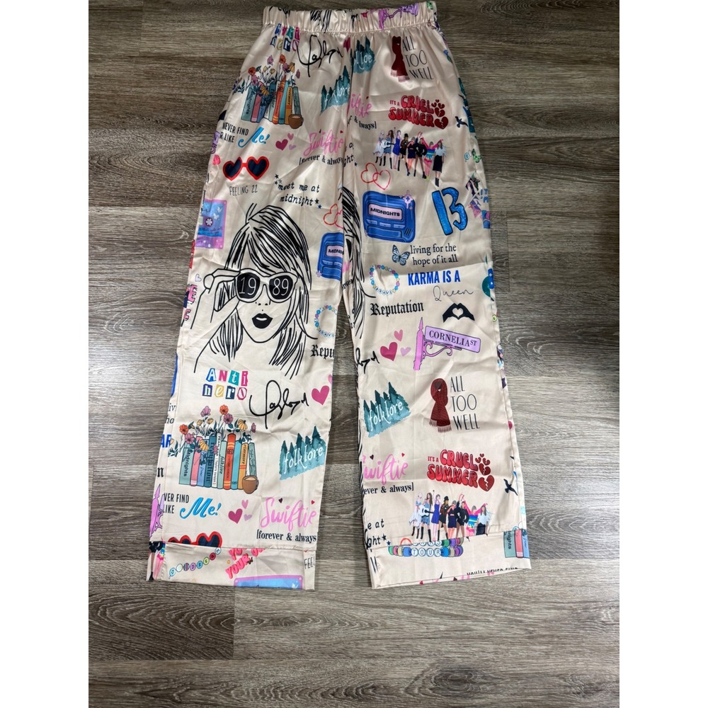 Taylor Swift Eras Tour Inspired Pajama Pants Swiftie Satin Lounge Bottoms Medium